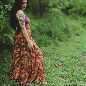 Red Flower Silk Palazzo Pants